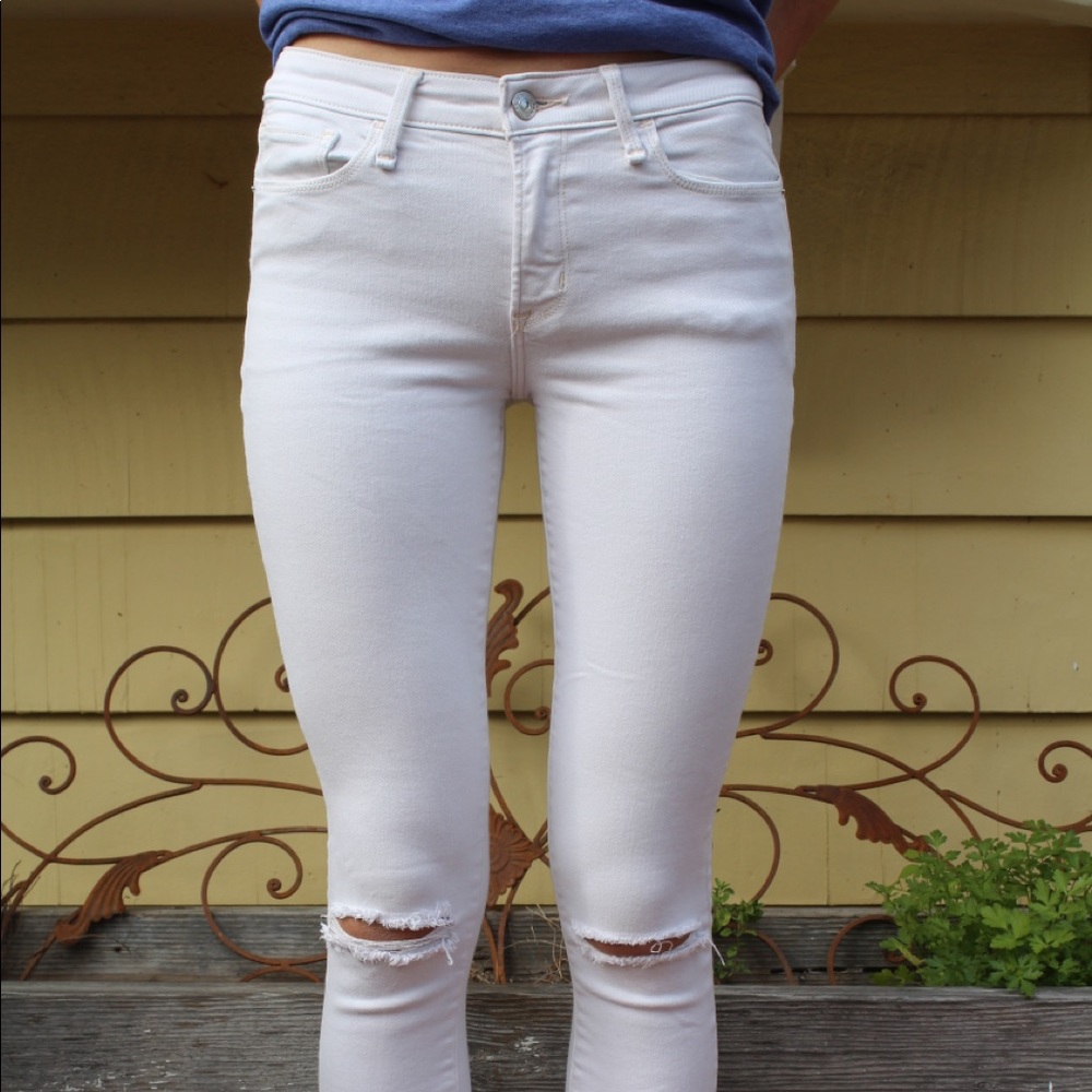 A&F Harper Low-Rise Ripped White Skinny Jeans